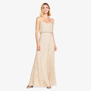 Adrianna Papell Beaded Blouson Gown in Champ/Gold, Size 4